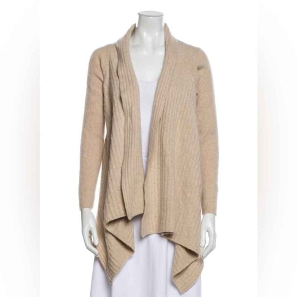 VICTOR ALFARO LAMB’S WOOL CASHMERE Blend Rib Knit Cardigan Asymmetrical Hem Sz M